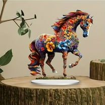 Colorful Flowers & War Horse Decoration, Vivid Desktop Ornament for Holiday Parties, Dinners and Home Displays, Intricate Details and Vibrant Colors Add Energy to Any Space, Tables & Shelves, 1pcs
