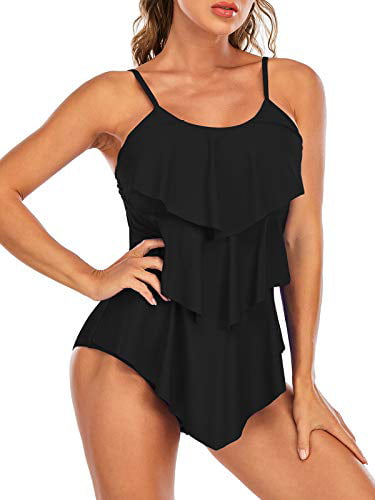 Century Star Womens Athletic One Piece Retro Flounce Swimsuits Ruffled Tiered Tummy Control Swimwear Plus Bathing Suits