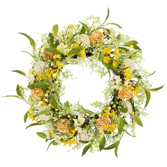 Northlight Wild Flower, Berry and Statice Floral Spring Wreath - 26" - Yellow and Orange