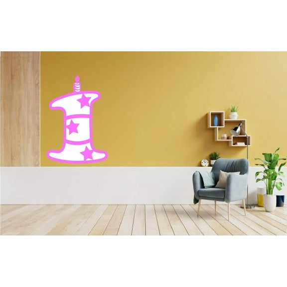 Design With Vinyl Home Wall Decals First Birthday Pink st Number One Birthday Motivational Wall Decal for Boys Girls Bedroom - DIY and Removable - Size: 10 In x 8 In