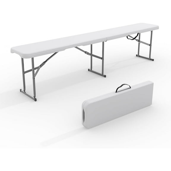 Pinypikaka Portable Bench 6 Foot, Plastic Folding Bench HDPE BenchTop with Carrying Handle for Outdoor Picnic Camping Party Sports Activities - White