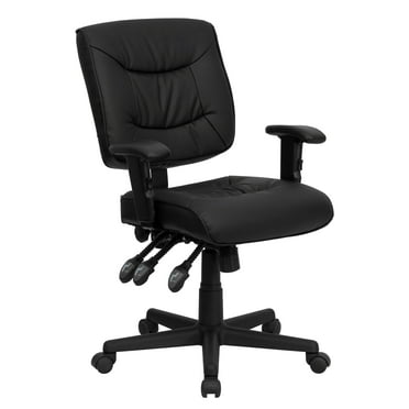 Emma   Oliver Mid-Back Black LeatherSoft Multifunction Ergonomic Task Office Chair w/ Arms
