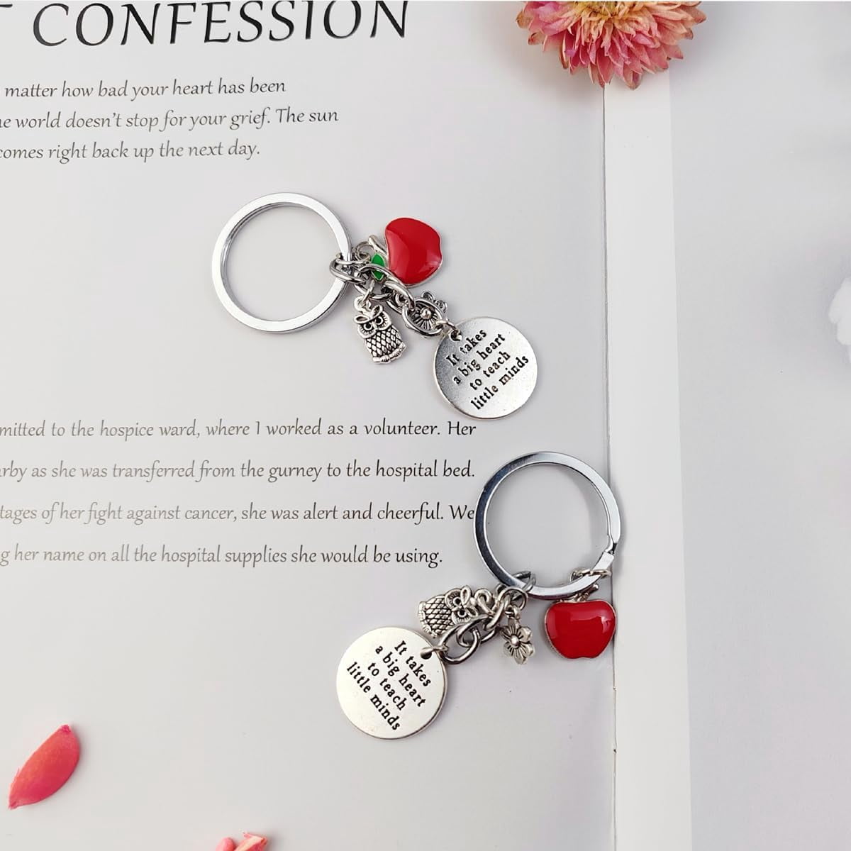 24Pcs Teacher Appreciation Keychain Gifts Bulk, Heart and Apple Shape Thank You Keychains for Teachers, Inspirational Pendant Key Rings for Teacher Appreciation Week Graduation School Staff Gifts