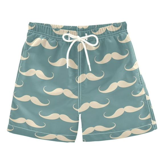 joogoo Boys Swim Trunks Mustache on Green Beach Board Shorts Drawstring Swimsuit S