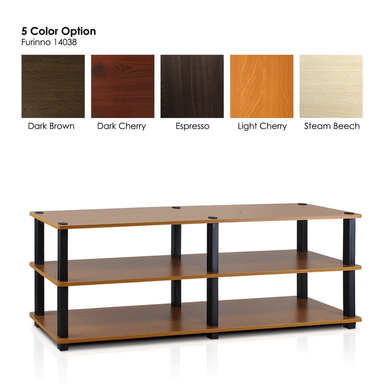 Furinno Turn-N-Tube 3-Tier TV Stand - No Tools Assembly, French Oak Grey/Black, Holds Up To 55" TV