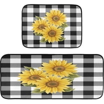 Sunflower Black White Buffalo Plaid Kitchen Mats Yellow Floral Lumberjack Check Kitchen Rugs Runner Laundry Rug Non Slip Floor Door Mats Soft Doormats Carpet Home Decor Set of 2