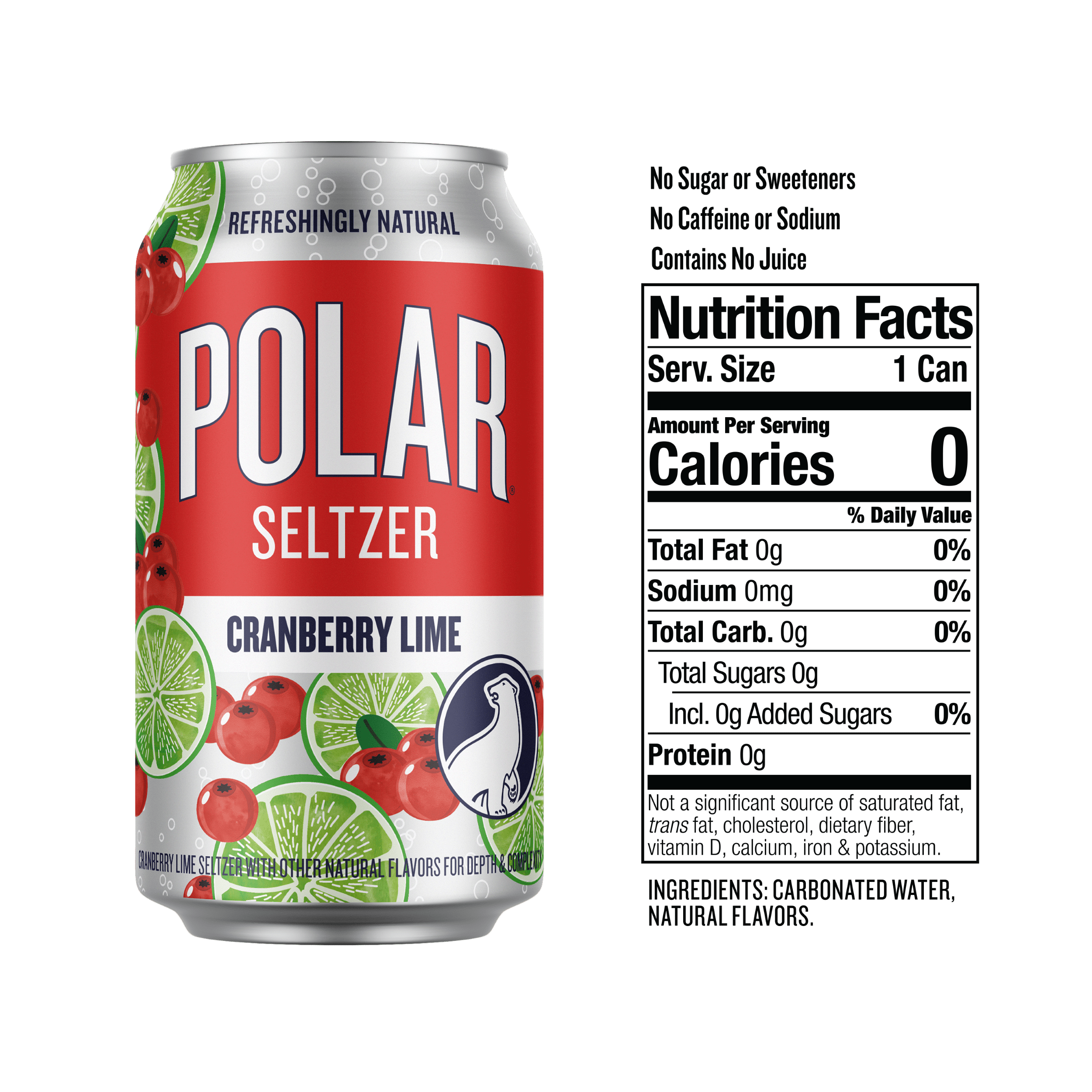 Polar Zero Calorie Cranberry Lime Sparkling Seltzer Water, 12 fl oz, 18 Pack Cans