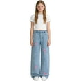 thumbnail image 6 of hengsof Girls' Floral Print Loose Fitting Button Down Jeans Wide Leg High Waist Jeans Casual Jeans for Teenagers Children Aged 6-13, 6 of 7