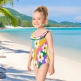 thumbnail image 5 of Girls Ruffle One Piece Swimsuit, Stretchy Fabric for Beach & Pool Activities Smiley Daisy on Rainbow Background, 5 of 8