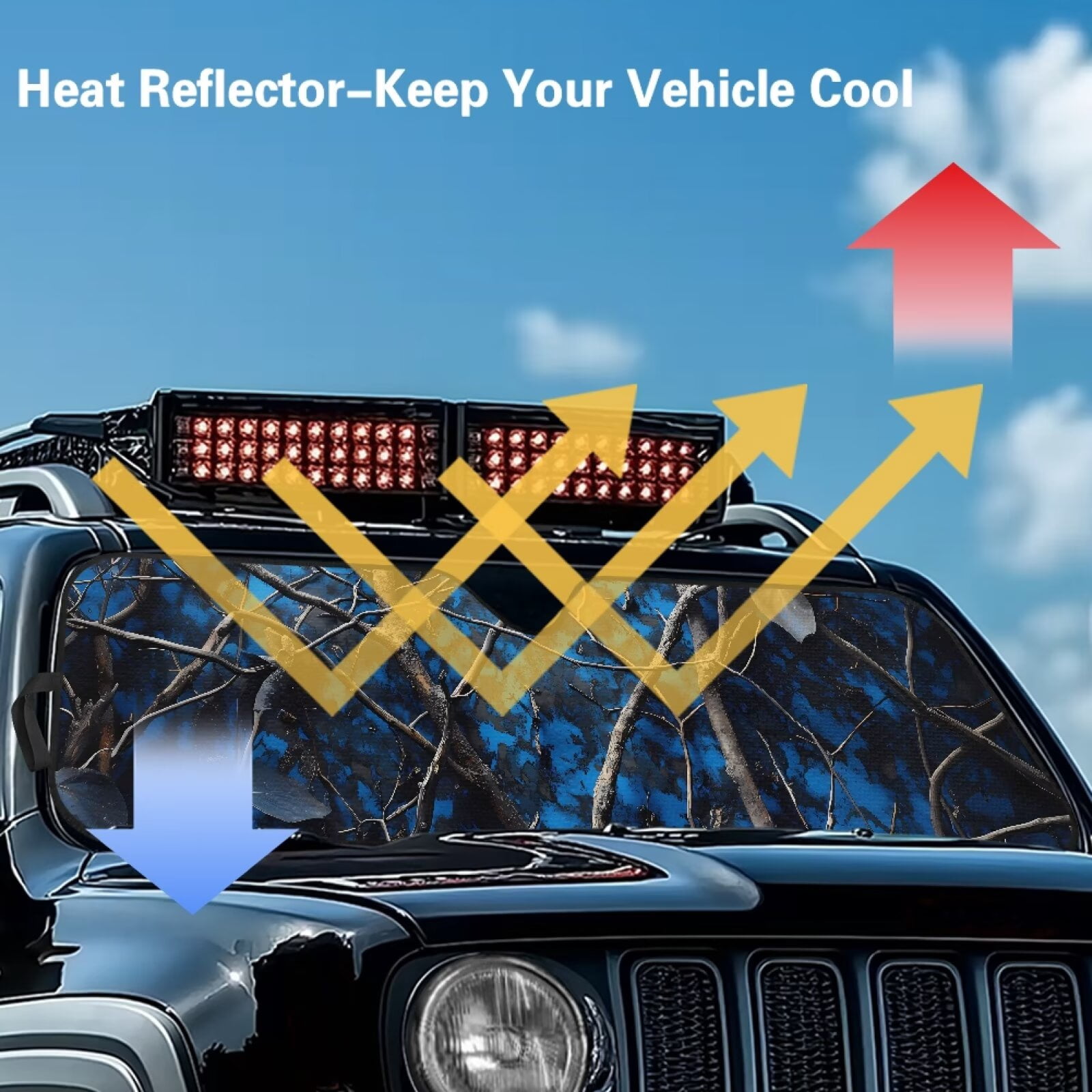 HUIACONG Blue Camo Sunshade Sun Shade Windshield Heat Shield Sun Visor Mat Compatible with Jeep Wrangler Rubicon Sahara TJ JK JKU 2 Door & 4 Door