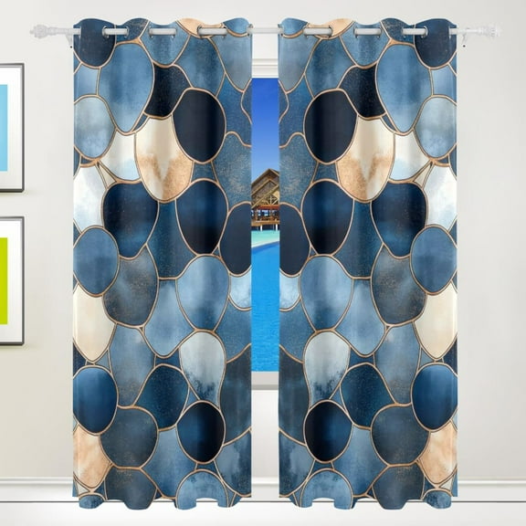 Blue Gray Abstract Art Blackout Curtains for Living Room Bedroom 55W x 72/84L Insulated Window Drapes 2 Panels
