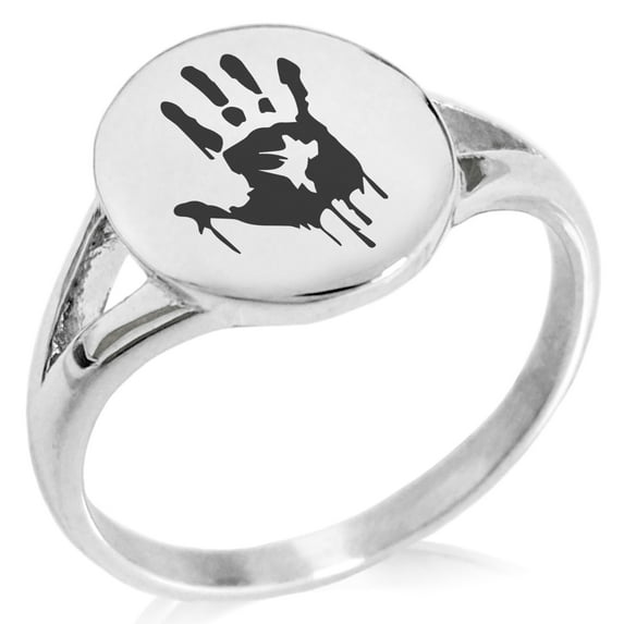 Stainless Steel Death Zombie Skull Minimalist Oval Top Polished Statement Signet Ring