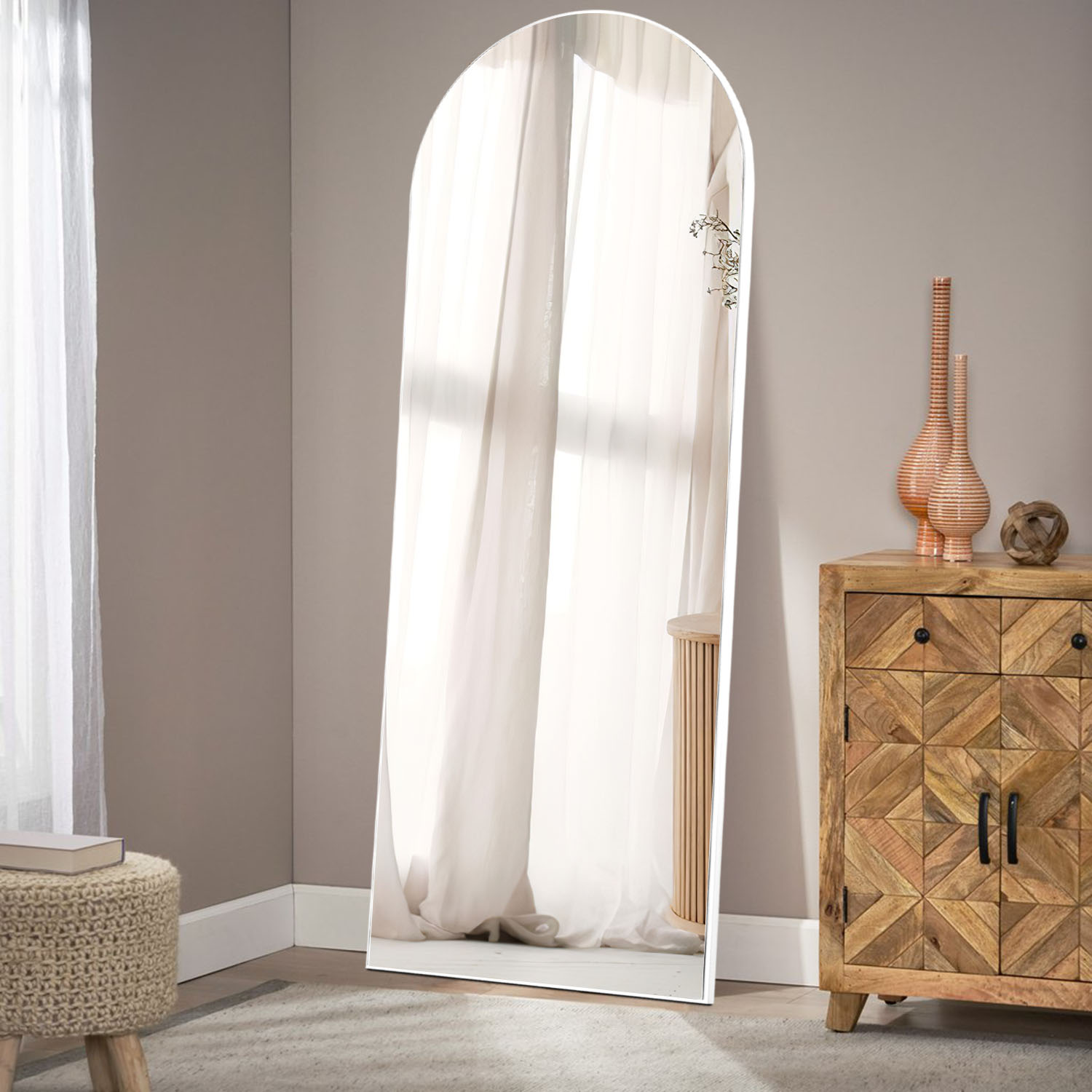 64"x21" Modern Arched Full Length Mirror Floor Mirror Full Mirror with Bracket,White