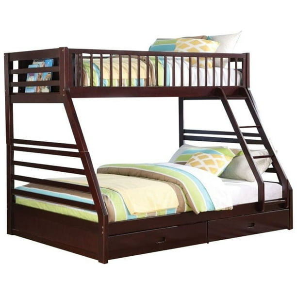 Pemberly Row Twin XL Over Queen Bunk Bed in Espresso