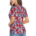 thumbnail image 3 of Xecao Palm Tree Pattern on Red for Women's V-Neck T-Shirts-Elegant Half-Sleeve Tops Perfect for Summer-Small, 3 of 5