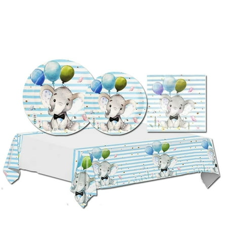 

Elephant Party Supplies Plates and Napkins Table Cover for Boy Birthday Party Baby Shower Blue