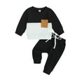 thumbnail image 2 of Elippeo Baby Boys Pants Set 6M 12M 18M 24M 3Y  Long Sleeve Crew Neck Contrast Color Sweatshirt with Elastic Waist Sweatpants Infant Clothes, 2 of 10