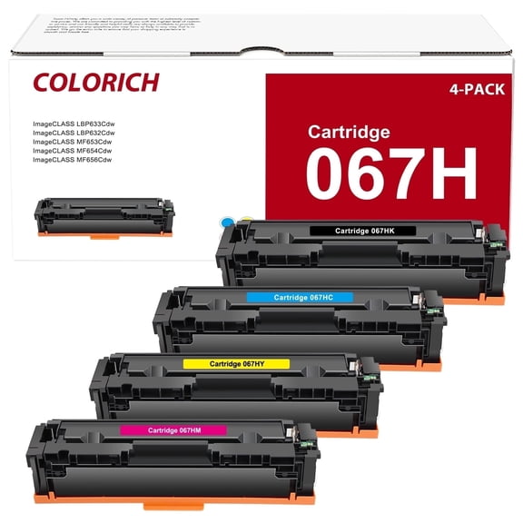 Colorich Compatible for Canon 067H 067 CRG-067H Toner Cartridge ImageCLASS MF656Cdw MF654Cdw MF653Cdw LBP633Cdw LBP632Cdw High Yield Printer Toner (4-Pack,Black Cyan Magenta Yellow)
