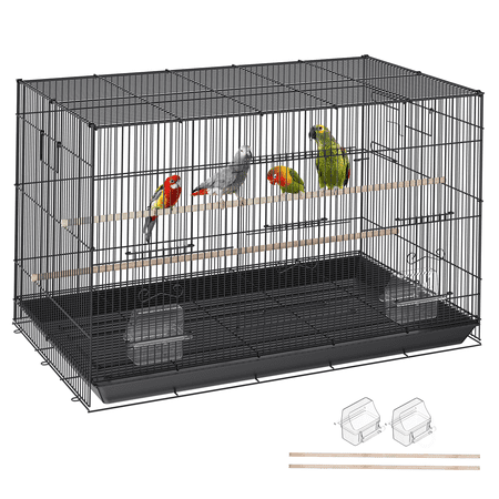 Large Bird Cage with Rolling Stand for Parakeets Cockatiels Budgies Lovebirds Canaries, Spacious Metal Pet Cage with Slide-Out Tray, Black