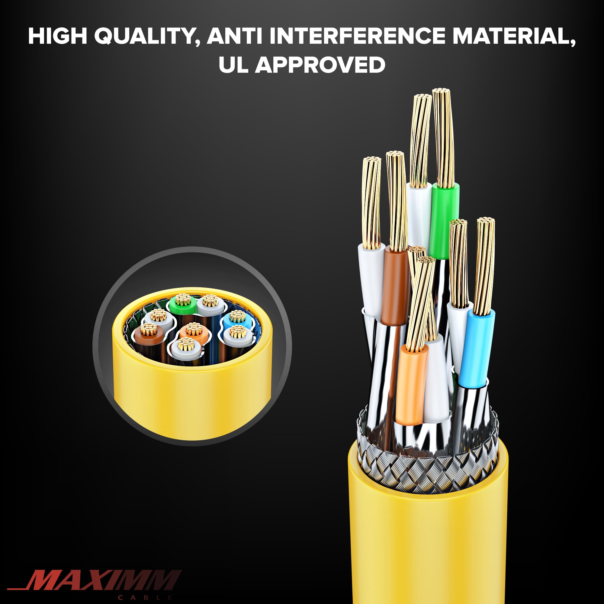 Cat 7 Ethernet Cable 100 ft - High-Speed Cat7 Internet & Network LAN Patch Cables, RJ45 Connectors - Perfect for Gaming, Streaming, and More (Yellow)