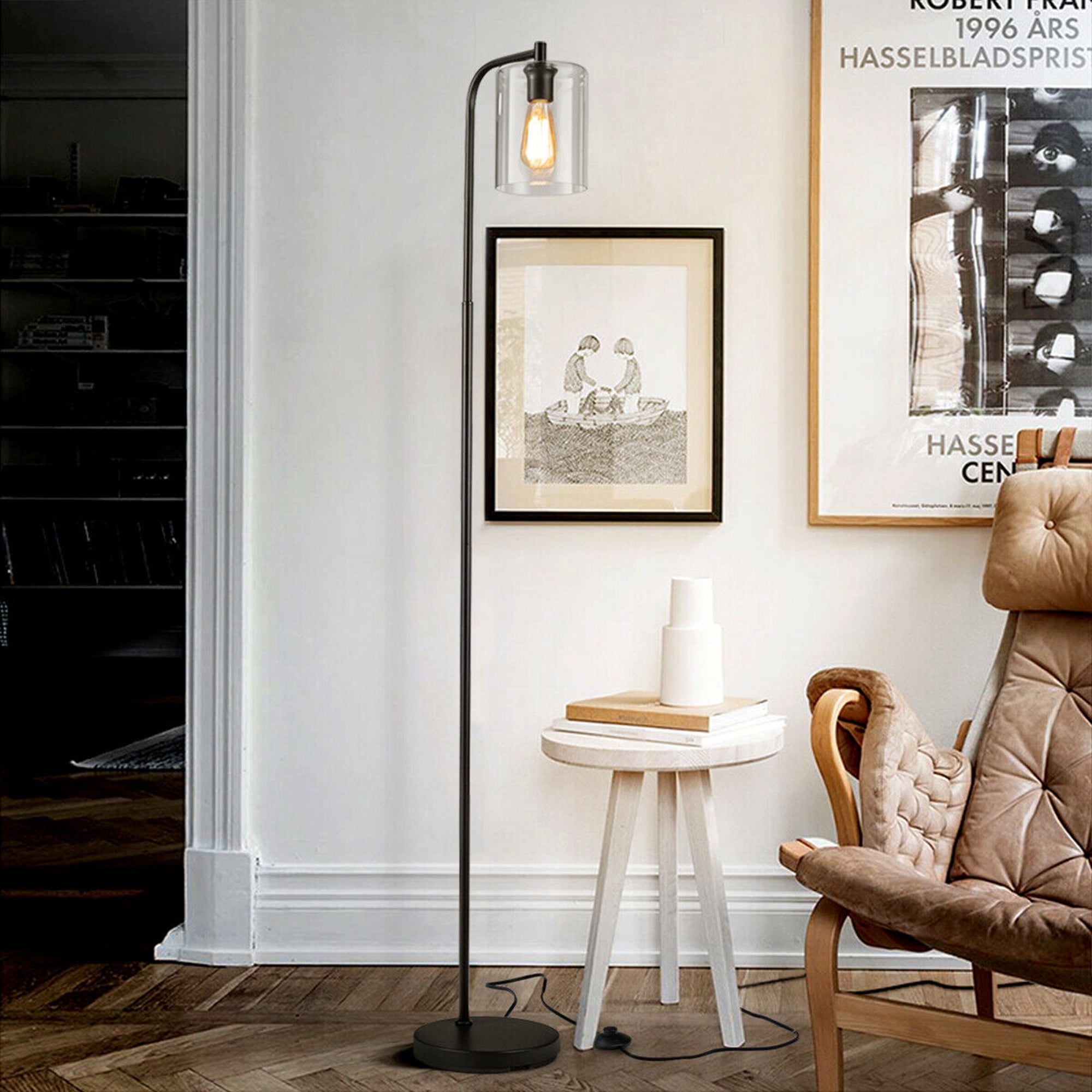 Gymax Industrial Floor Lamp Indoor Modern Tall Pole Lamp for Office w/ Glass Shade