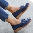 thumbnail image 6 of Domuza Women's Faux Leather Bow Loafers, Comfort Slip On Low Wedge Boat Shoes, Casual Walking Dress Shoes for Work Office Daily Wear Blue 8.5（EU-41）, 6 of 7