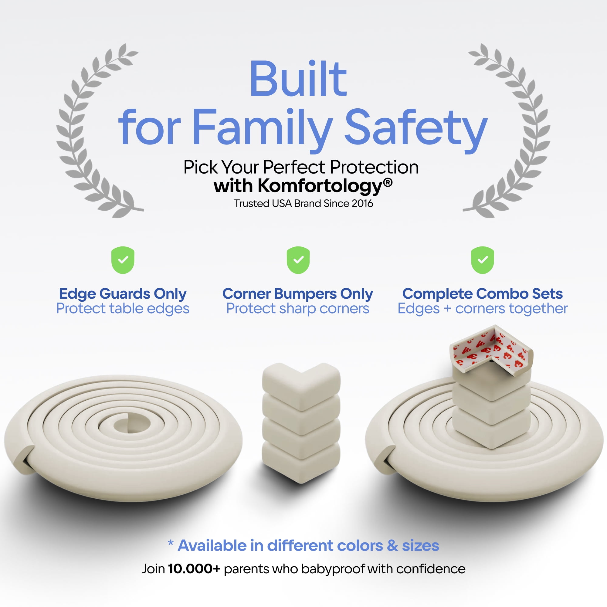Komfortology White Foam Furniture Edge and Corner Guard Set, 20.4 ft, 8 Count
