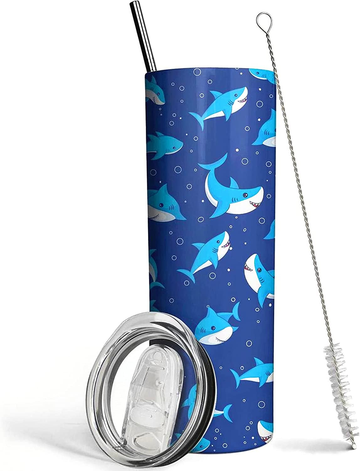 Shark Tumbler with Lid and Straw- Shark Gifts for Shark Lovers Women, Men  -Blue Cute Sharks Cup, Water Bottle, Coffee Mug, Skinny Tumbler - Thermal  Insulated Tumblers 20 Oz - Shark Stuff