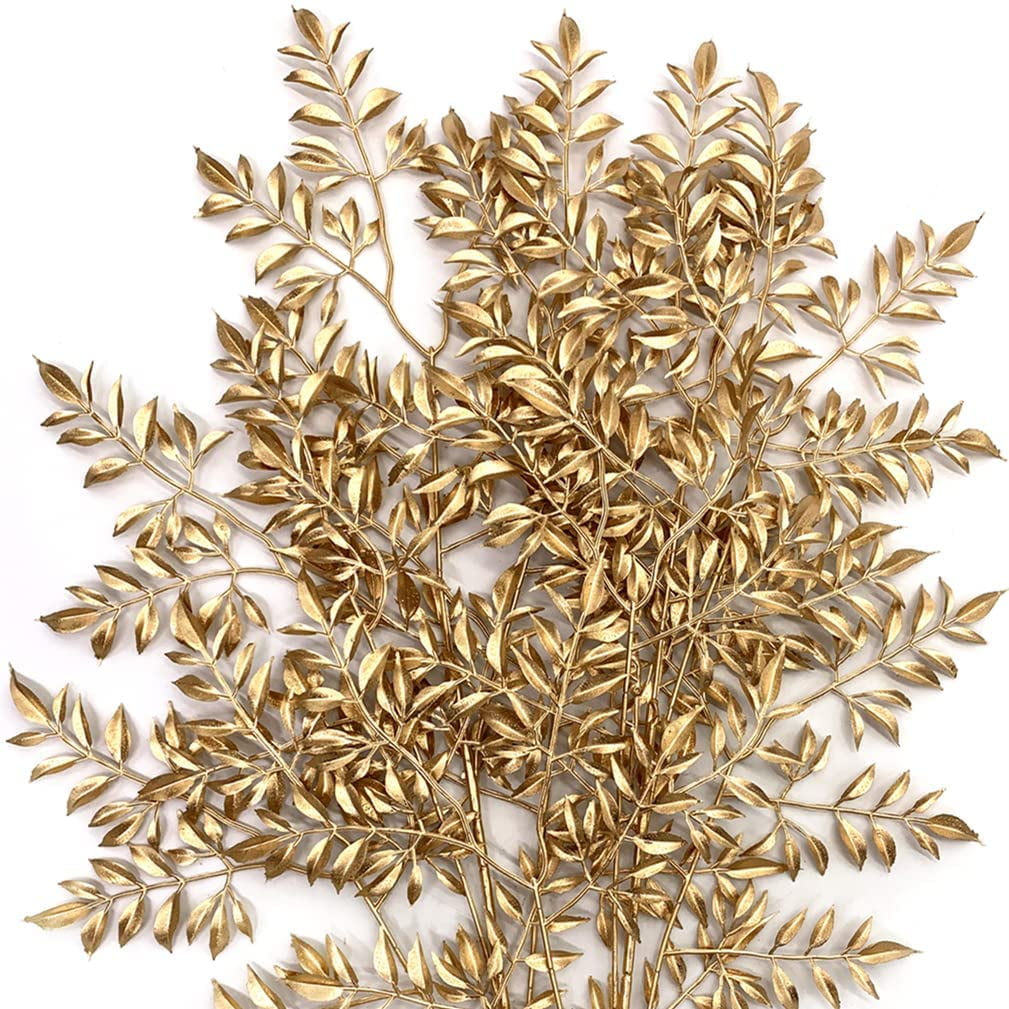  Gold Leaves Decorations for Christmas Artificial Golden Plants  Fake Leaf - 17 Inch 5 Pack, Faux Foliage Simulation Flowers Grass Xmas  Decor Plant Bushes Indoor Outdoor Wedding Table Centerpiece DIY 