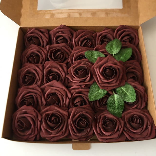 Flor artificial de espuma de polietileno teñida de 8 cm, flor falsa, 25 rosas en caja, florero decorativo para el hogar, arreglo floral
