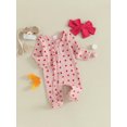 thumbnail image 4 of Musuos Infant Girl Valentine's Day Jumpsuit with Bow Headband 3 6 12 18M Long Sleeve Ruffled Heart Print Zip Up Romper, 4 of 10