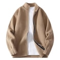 thumbnail image 2 of FRSASU Men's Cardigan Sweaters Full Zip up Stand Collar Slim Fit Casual Ribbed Knitted Sweater Khaki, 2 of 5