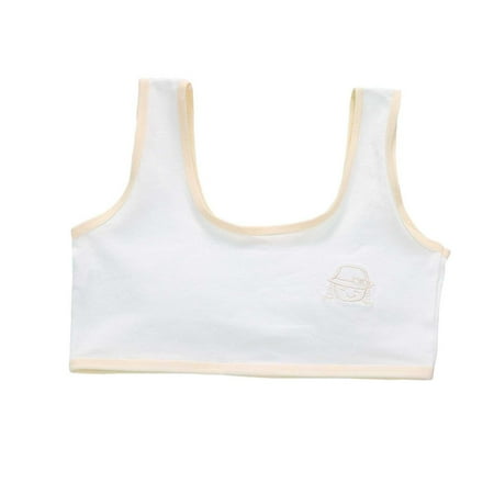 Hwmodou Girls Sports Bra Preteen&Junior Trainning Vest Kids Seamless Crop Top Bra White Teen Bra Camisole Style Lightweight Spirng Soft Comfy For Teen Girl 9-14Y