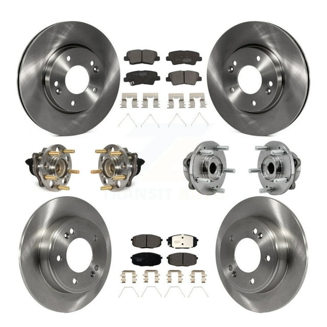 Transit Auto Front Rear Hub Bearings Assembly Disc Brake Rotors and Ceramic Pads Kit (10Pc) for Car 2017-2019 Kia Soul Naturally Aspirated - Left Right Side (Driver Passenger) KBB-126908
