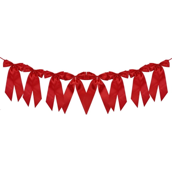WMGHA Christmas Red Bow Garland Banner, 1 String of 8 Pre-Strung Satin Ribbon Bow Party Hanging Garland Decoration for Birthday,Valentine's Day Christmas Holiday Party Supplies(2m)
