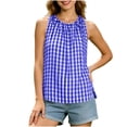 thumbnail image 3 of ClodeEU Women's Plaid Crewneck Sleeveless Tank Top with Drawstring ,Casual Blouse with Side Slit Blue,Women's Plus XXL, 3 of 9