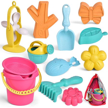 Fun Little Toys Beach Sand Toys Set with Mesh Bag Includes Sand Buckets  Beach Shovel Tool Kits  Sandbox Toys for Toddlers Kids Outdoor Play Bundle of Beach Toys Popular beach gift set for Kids