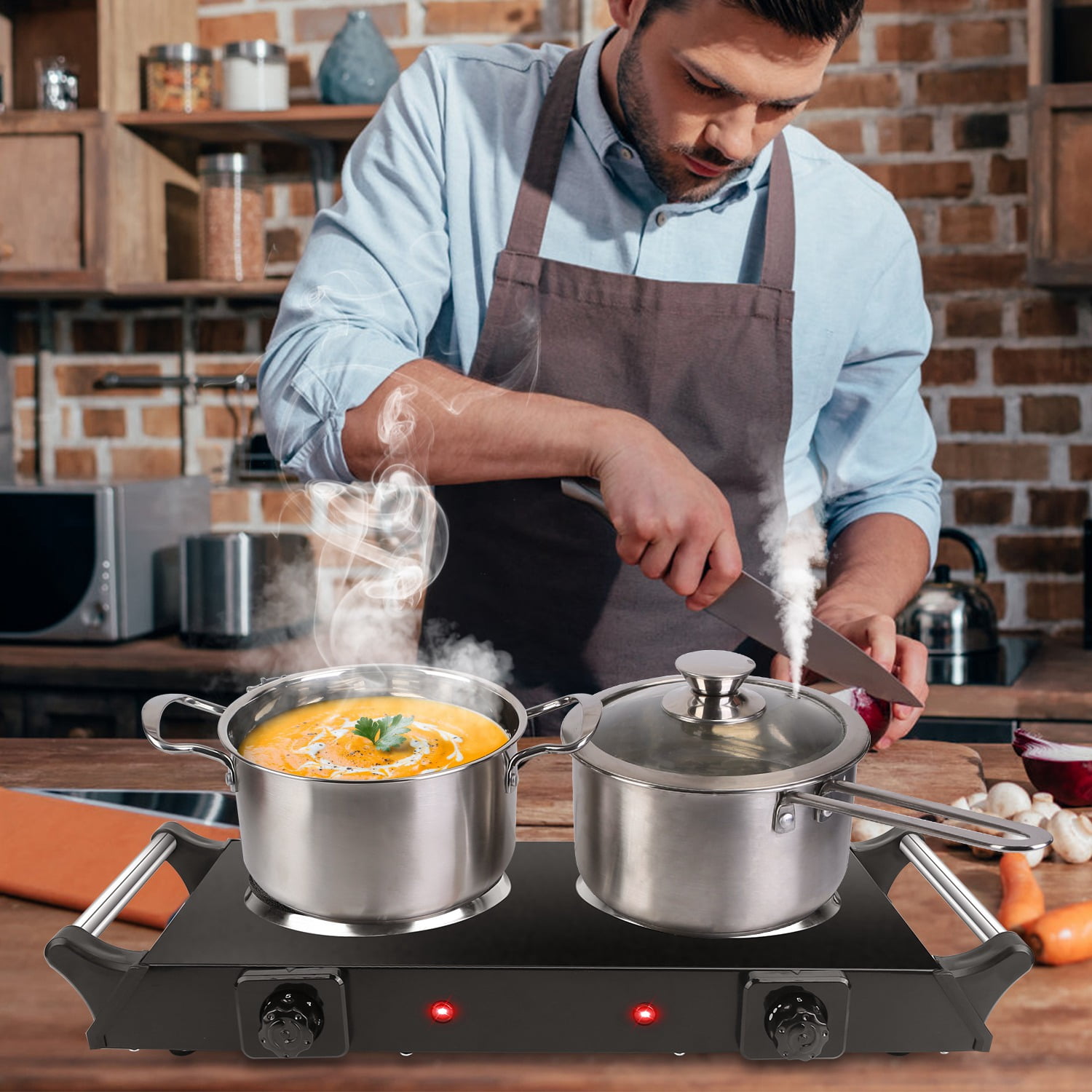 Hot Plate, iMounTEK Portable Electric Stove 2000W Countertop Dual Burner with Adjustable Temperature & Stay Cool Handles, Cooktop for Dorm,Office,Home,Camp, Black