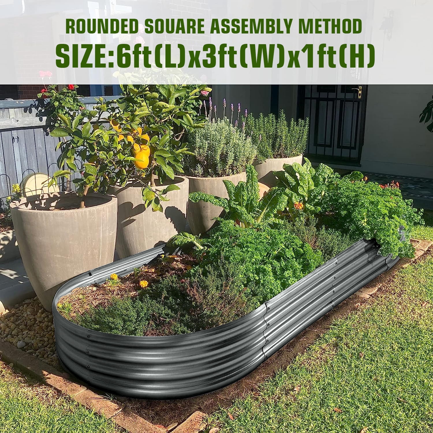 Land Guard 6x3x1ft Galvanized Metal Raised Garden Bed Kit,Oval Planter Box Outdoor for Vegetables,Fruits and Flowers,Modern Gray