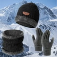 thumbnail image 2 of WZXFASHION 3pcs Winter Thermal Set Thickened Fleece Lined Beanie Hat Touchscreen Gloves & Non Scarf With Fleece | Windproof Cold Weather For Ing Snowboarding & Outdoor Activit H One Size, 2 of 3