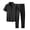 Black, variant on Men Casual Outfits 2 Piece Fashion Lightweight Summer Striped Pleated Stand Collar Elastic Short Sleeve Drawstring Long Pants Black L