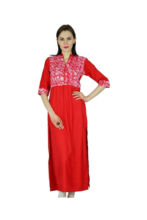 Women Long Ethnic custom Kurta Kurti Formal Indian Tunic 3/4 Sleeve Blouse