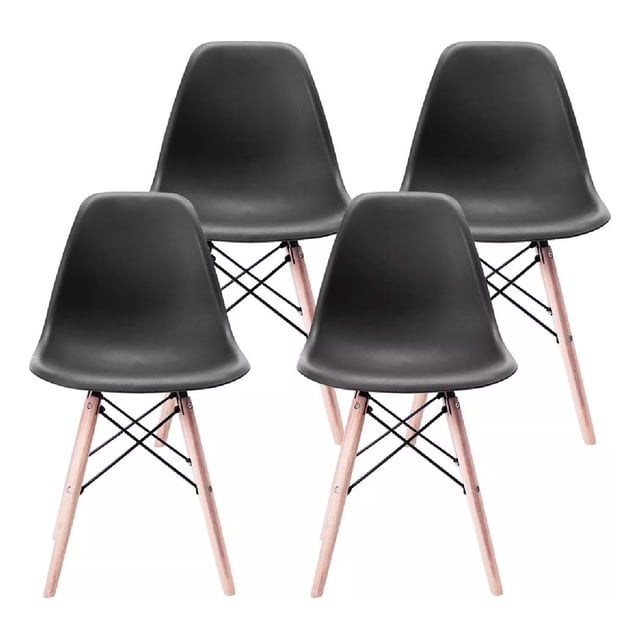 Set De 4 Silla Tipo Eames Para Comedor Modernas Lumax Color Negro