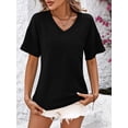 thumbnail image 3 of SHIBEVER Women Summer T Shirts Casual Short Sleeve Blouses Trendy V Neck Loose Tunic Black Tops for Women With Pocket Size XL, 3 of 5