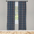 thumbnail image 4 of Ambesonne Boho Window Curtains, Talavera Squares and Flowers, Each 28" W x 63" L, Coral Dark Sky Blue, 4 of 4