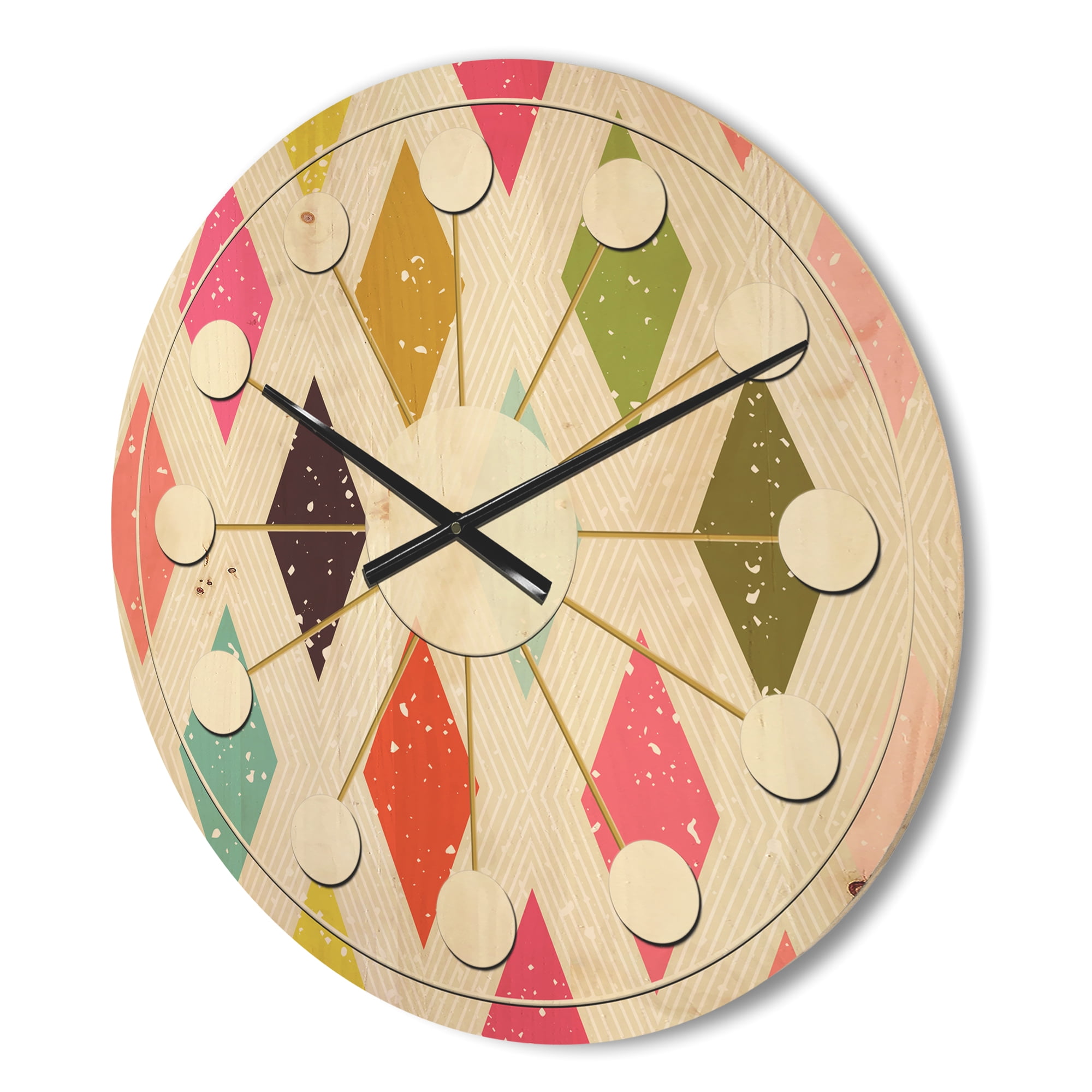 Designart 'Diamond Retro Pattern III' Mid-Century Modern Wood Wall Clock