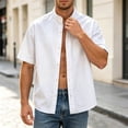 thumbnail image 5 of LODIENY Oversized 5XL Button Down Shirts for Men with Pocket Short Sleeve Casual Stylish Shirt Loose Fit Band Neck Summer Beach Wedding Tops White L, 5 of 8