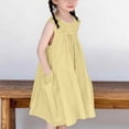 thumbnail image 6 of Dress for Girls Solid Color Round Neck Sleeveless with Pockets Summer Casual Comfortable Dress Yellow 7-8 Years, 6 of 6