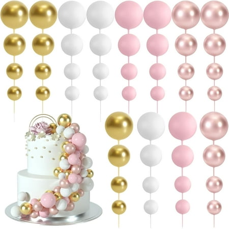 48 Pcs Balls Cake Topper Decorations Balloon Cupcake Toppers Foam Cake Topper Balls Cake Balls Decorations for Birthday Party Wedding Anniversary Cake Decorating