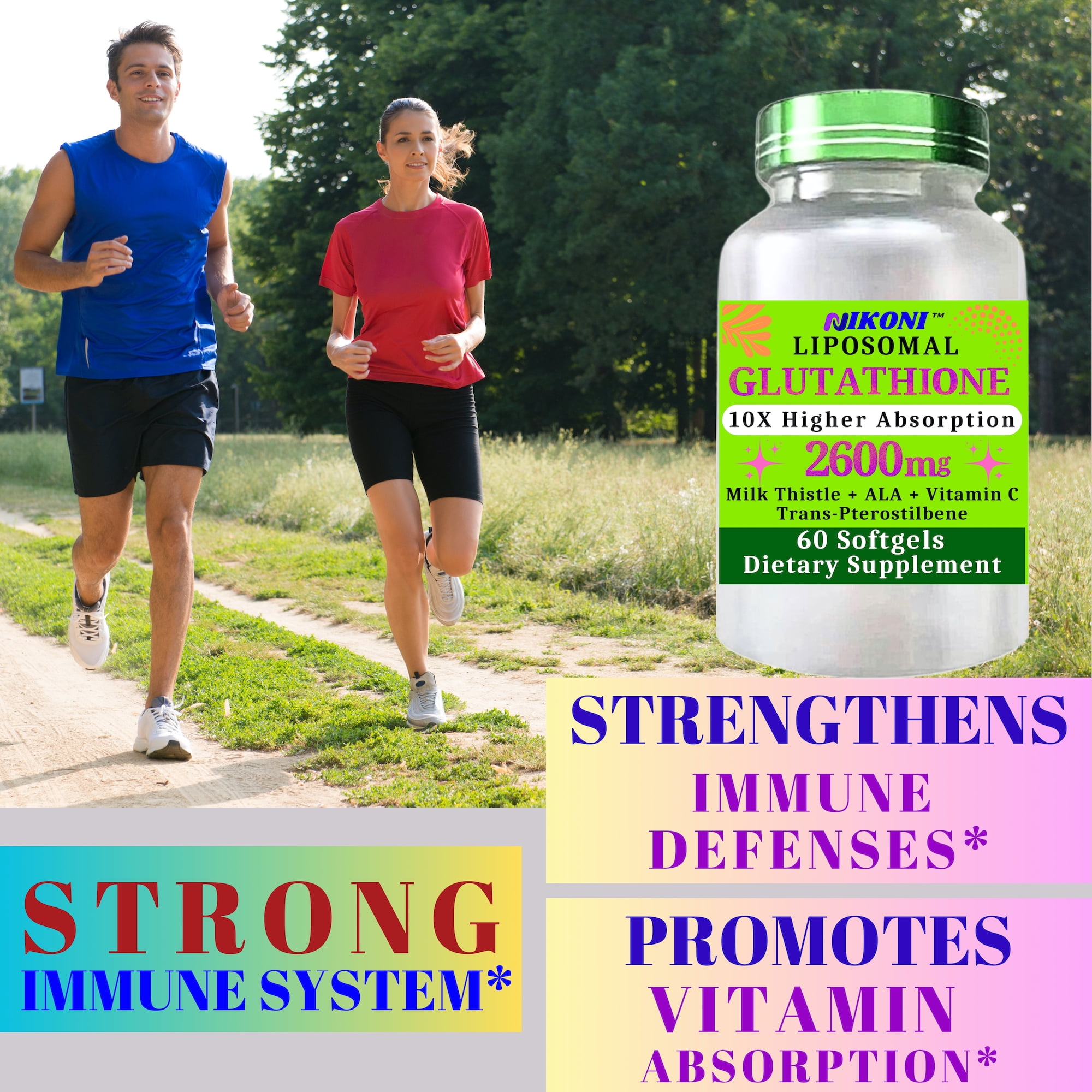 Nikoni Liposomal Glutathione Supplement, 2600 mg with Antioxidant, Supports Skin, Cellular & Immune Wellness – 240 Softgels